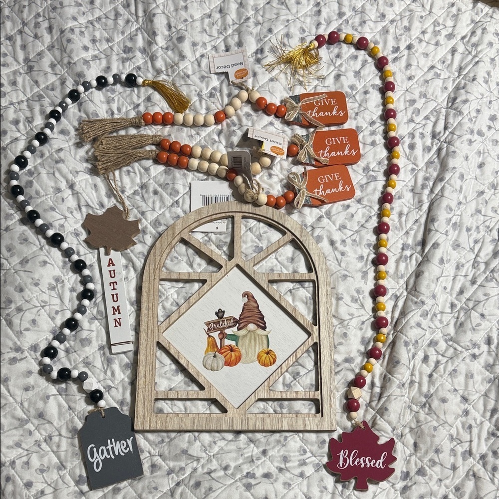 Autumn Wooden Wall Decor with Beaded Garlands